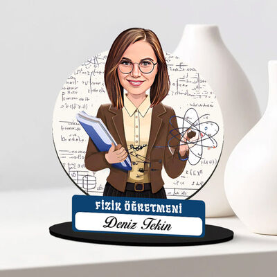 Kadın Fizik Öğretmeni Karikatürlü Biblo - 1