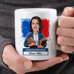 Kadın Fransızca Öğretmeni Karikatürlü Bardak - 2