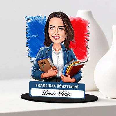 Kadın Fransızca Öğretmeni Karikatürlü Biblo - 1