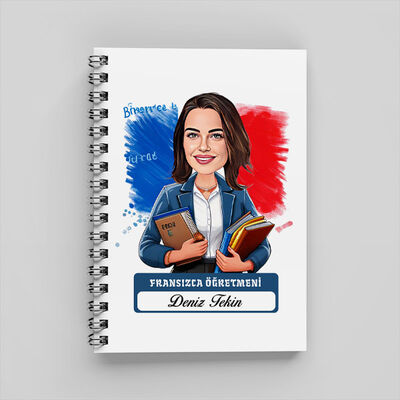Kadın Fransızca Öğretmeni Karikatürlü Defter - 1