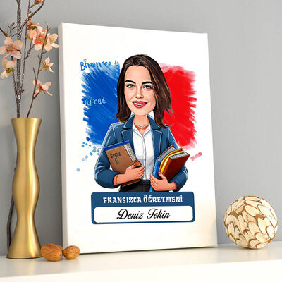 Kadın Fransızca Öğretmeni Karikatürlü Tablo - 1