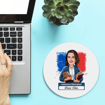 Kadın Fransızca Öğretmeni Temalı Karikatürlü Mousepad - 1