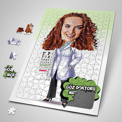 Kadın Göz Doktoru Karikatürlü Puzzle - 1