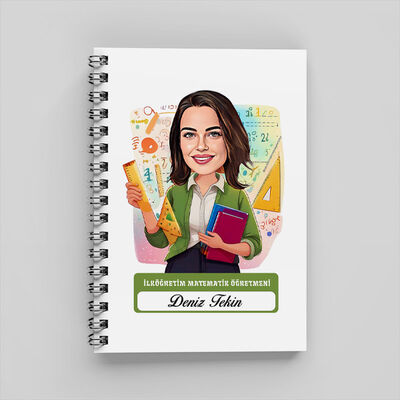 Kadın İlköğretim Matematik Öğretmeni Karikatürlü Defter - 1