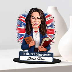 Kadın İngilizce Öğretmeni Karikatürlü Biblo