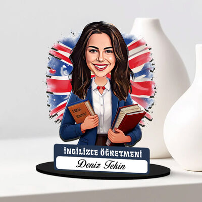 Kadın İngilizce Öğretmeni Karikatürlü Biblo - 1