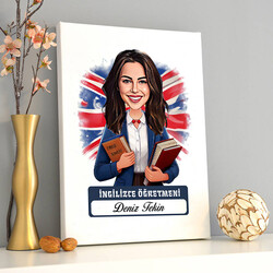 Kadın İngilizce Öğretmeni Karikatürlü Tablo
