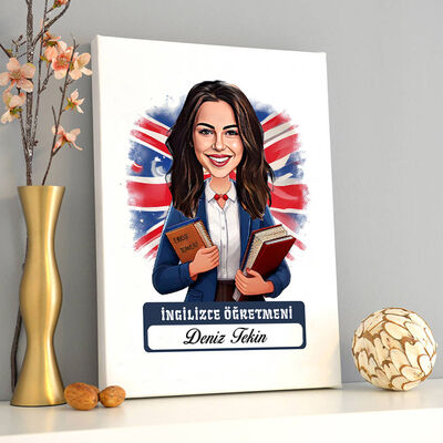 Kadın İngilizce Öğretmeni Karikatürlü Tablo - 1