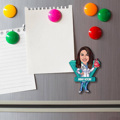 Kadın Kalp Doktoru Karikatürlü Buzdolabı Magneti - 1