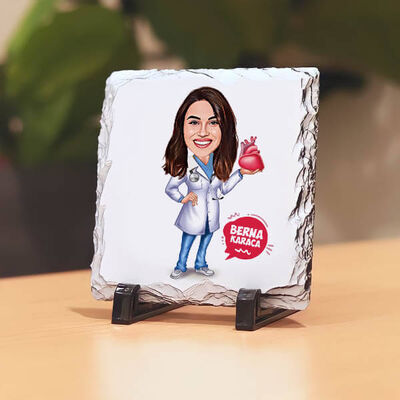 Kadın Kalp Doktoru Karikatürlü Taş Baskı - 1