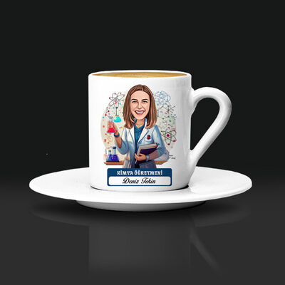 Kadın Kimya Öğretmeni Karikatürlü Kahve Fincanı - 1