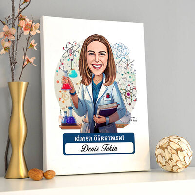 Kadın Kimya Öğretmeni Karikatürlü Tablo - 1