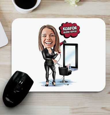 Kadın Kuaför Karikatürlü Mousepad - 1