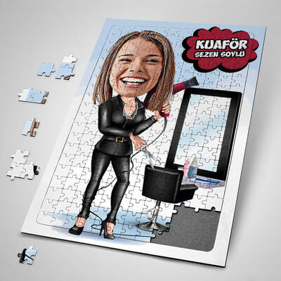 Kadın Kuaföre Özel Karikatürlü Puzzle - 1
