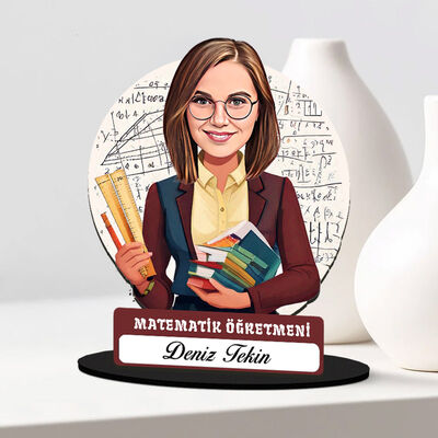 Kadın Matematik Öğretmeni Karikatürlü Biblo - 1