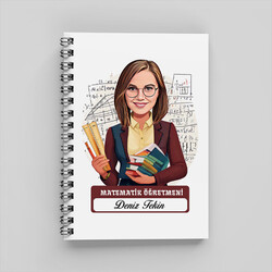 Kadın Matematik Öğretmeni Karikatürlü Defter