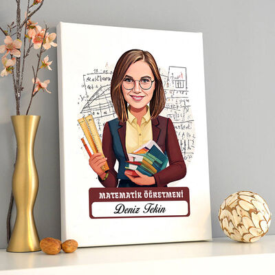 Kadın Matematik Öğretmeni Karikatürlü Tablo - 1