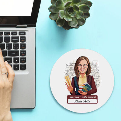Kadın Matematik Öğretmeni Temalı Karikatürlü Mousepad - 1