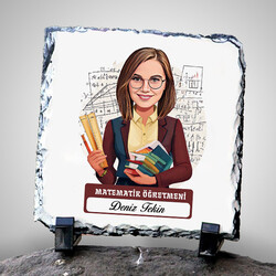 Kadın Matematik Öğretmeni Temalı Karikatürlü Taş