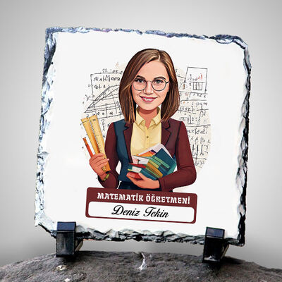 Kadın Matematik Öğretmeni Temalı Karikatürlü Taş - 1