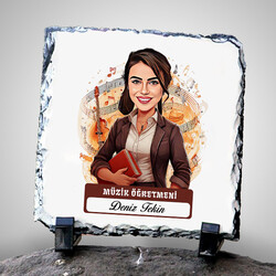 Kadın Müzik Öğretmeni Temalı Karikatürlü Taş
