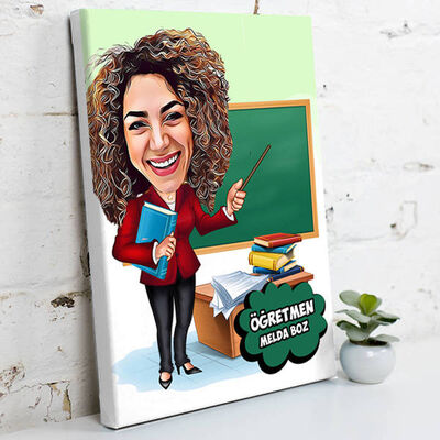 Kadın Öğretmen İçin Karikatürlü Kanvas Tablo - 1