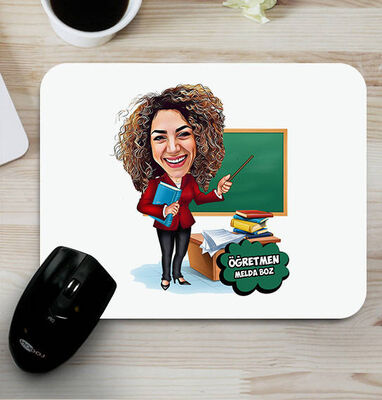 Kadın Öğretmen Karikatürlü Mouse Pad - 1