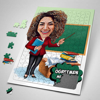 Kadın Öğretmen Karikatürlü Puzzle - 1