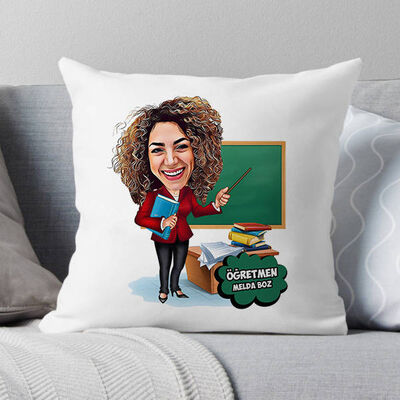 Kadın Öğretmen Karikatürlü Yastık - 1