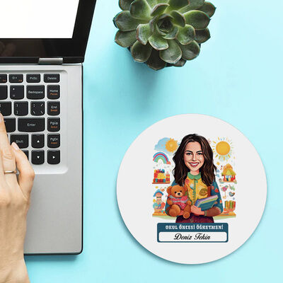Kadın Okul Öncesi Öğretmeni Temalı Karikatürlü Mousepad - 1