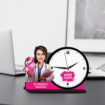 Kadın Onkolog Karikatürlü MDF Masa Saati - 1