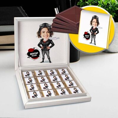 Kadın Pilot Karikatürlü Çikolata Kutusu - 1