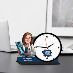 Kadın Radyolog Karikatürlü MDF Masa Saati