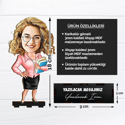 Kadın Sınıf Öğretmeni Karikatürlü Biblo - 2