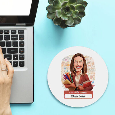 Kadın Sınıf Öğretmeni Temalı Karikatürlü Mousepad - 1