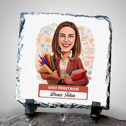 Kadın Sınıf Öğretmeni Temalı Karikatürlü Taş