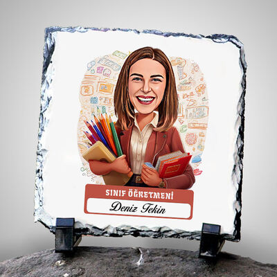 Kadın Sınıf Öğretmeni Temalı Karikatürlü Taş - 1