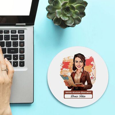 Kadın Sosyal Bilgiler Öğretmeni Temalı Karikatürlü Mousepad - 1