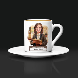 Kadın Tarih Öğretmeni Karikatürlü Kahve Fincanı