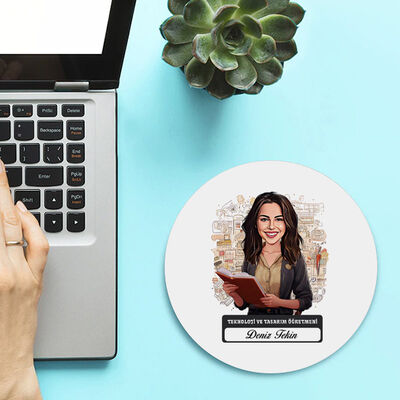 Kadın Teknoloji Öğretmeni Temalı Karikatürlü Mousepad - 1
