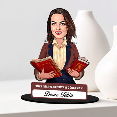 Kadın Türk Dili Edebiyatı Öğretmeni Karikatürlü Biblo - 1
