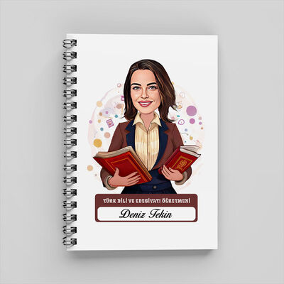 Kadın Türk Dili Edebiyatı Öğretmeni Karikatürlü Defter - 1