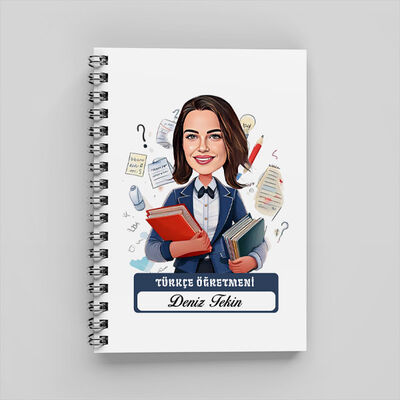 Kadın Türkçe Öğretmeni Karikatürlü Defter - 1