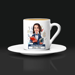 Kadın Türkçe Öğretmeni Karikatürlü Kahve Fincanı