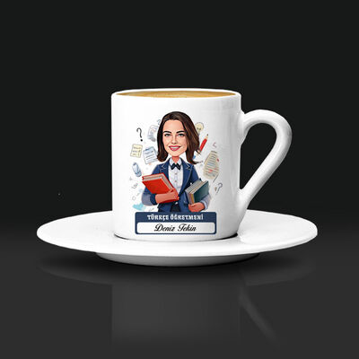 Kadın Türkçe Öğretmeni Karikatürlü Kahve Fincanı - 1