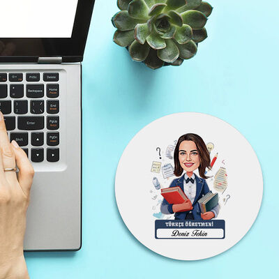 Kadın Türkçe Öğretmeni Temalı Karikatürlü Mousepad - 1