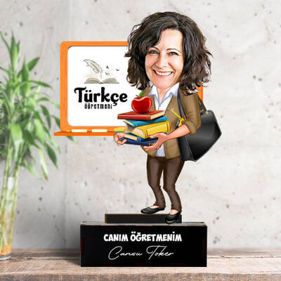 Kadın Türkçe Öğretmenlerine Hediye Karikatürlü Biblo - 1