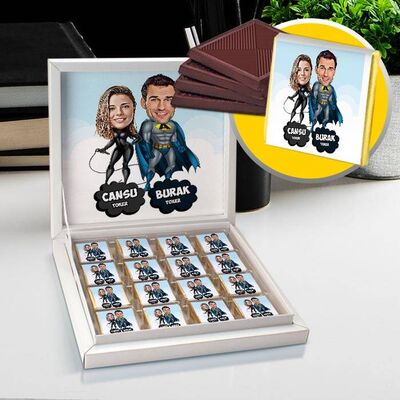 Kahraman Adam ve Kız Karikatürlü Çikolata Kutusu - 1