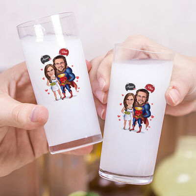 Kahraman Aşıklar Karikatürlü İkili Rakı Bardağı Seti - 2