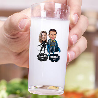 Kahraman Çift Karikatürlü İkili Rakı Bardağı Seti - 3